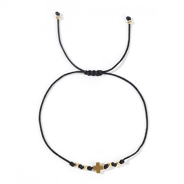 Adjustable Cross & Round Braided Bead Bracelets for Women