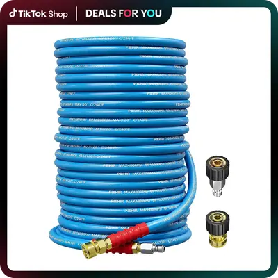Dealsforyoudays POHIR Pressure Washer Hose 50FT 3/8 for Cold & Hot Water (Up to 248℉) 4800 PSI Kink Resistant Industrial ...