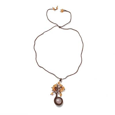 Natural Rose Quartz Tree of Life Pendant Necklace