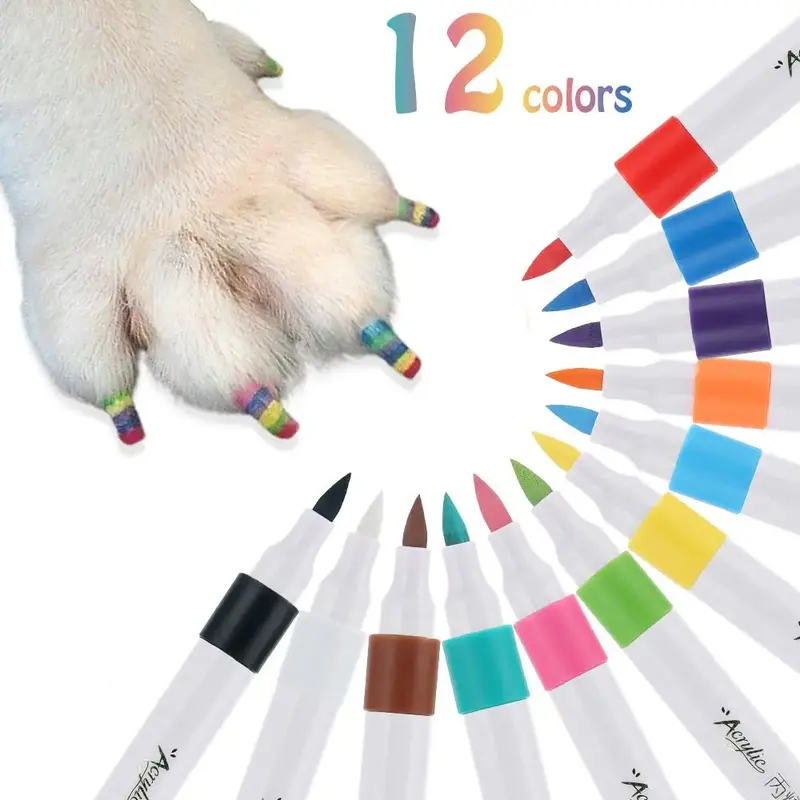 Pet Nail Art Pen Set, 12 Colors Quick Drying Nail Polish Pen with Soft Tip, Manicure Set for Pet Nail Design, DIY Pet Nail Ar...