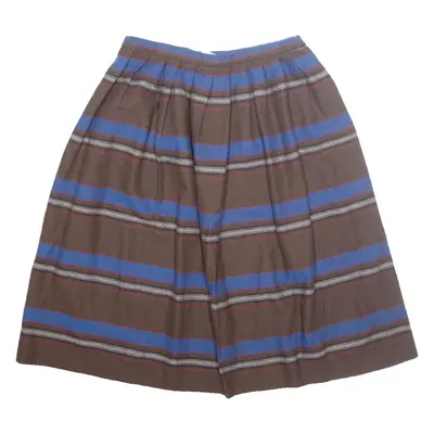 ERMANE Womens A-Line Skirt Brown Midi Wool Check M