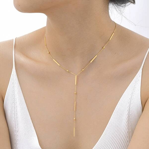 304 Stainless Steel Rectangle Link Chain Y Necklaces for Women
