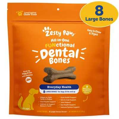 Zesty Paws All-in-One Functional Dental Bone Chews for Large Sized Dogs, Large Easy Chew Dog Treats, Joint & Immune Health Su...