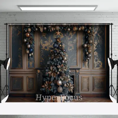 Brown Gold Vintage Wall Tree Christmas Vibe Backdrop - Aperturee