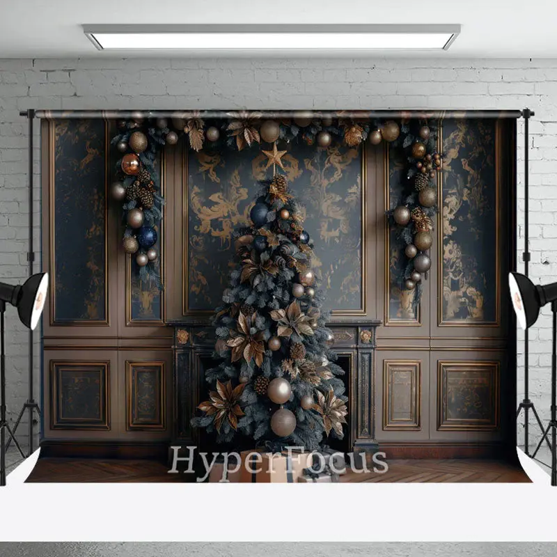 Brown Gold Vintage Wall Tree Christmas Vibe Backdrop - Aperturee