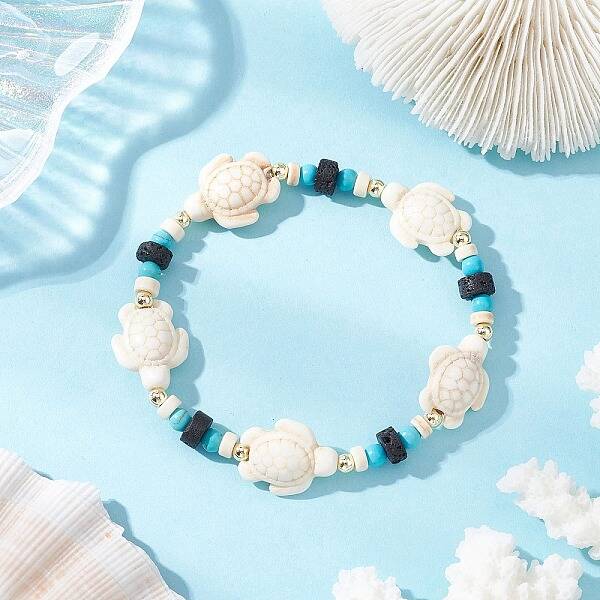 Synthetic Turquoise & Natural Lava Rock Beads Stretch Bracelets for Men Women