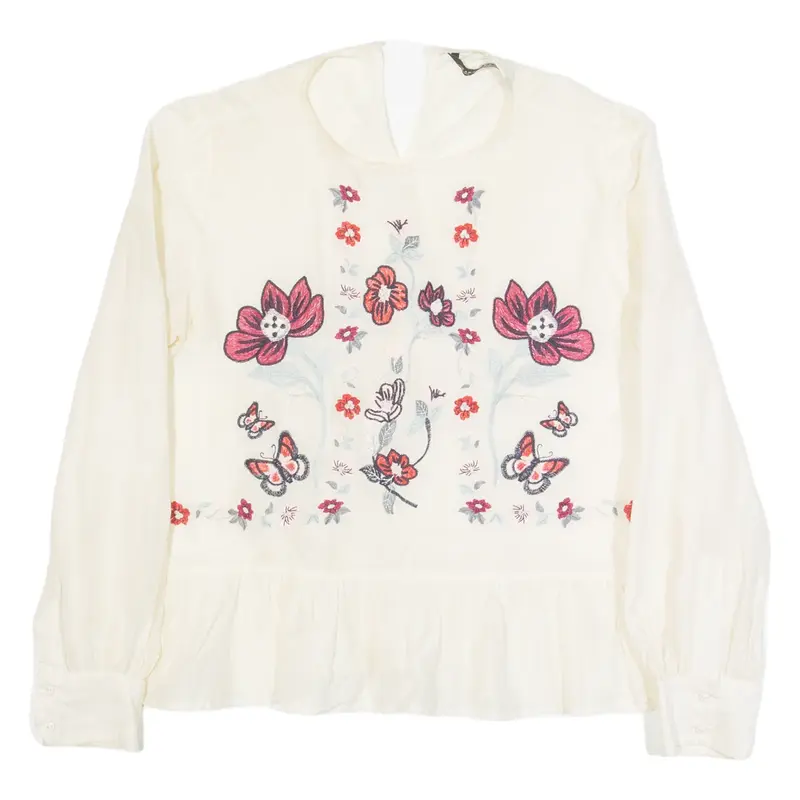 ZARA WOMAN Womens Blouse Cream Long Sleeve Floral M