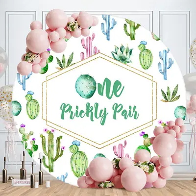 One Prickly Pair Cactus Round 1st Birthday Backdrop - Aperturee