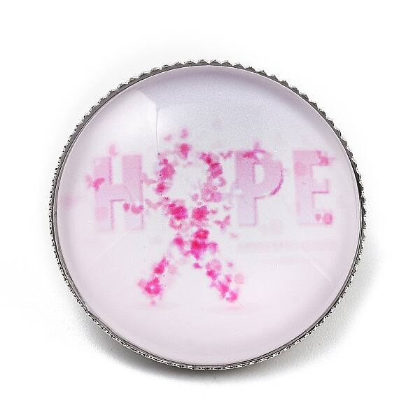 Breast Cancer Awareness Ribbon Glass Brooches