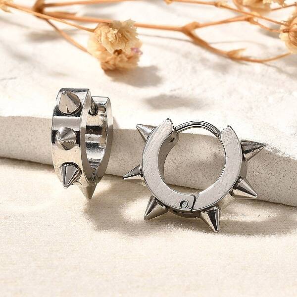Tarnish Resistant 201 Stainless Steel Spike Hoop Earrings with 304 Stainless Steel Pins
