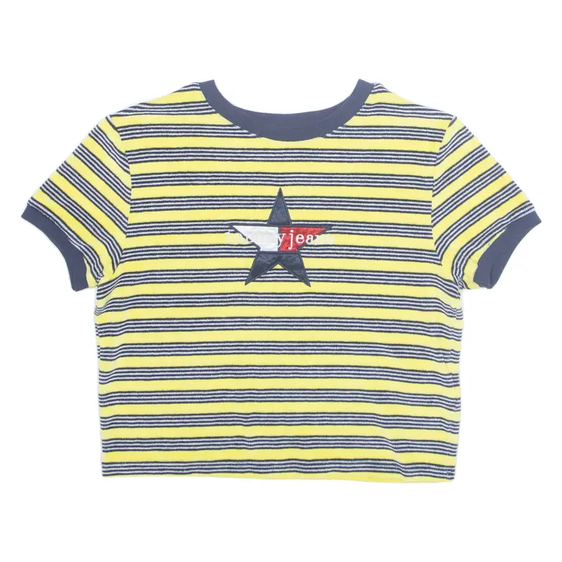 TOMMY HILFIGER Cropped Striped Womens T-Shirt Yellow S