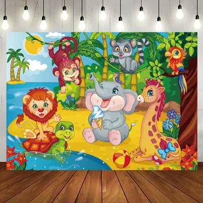 Animals Beach Coconut Tree Sea Baby Shower Backdrop - Aperturee