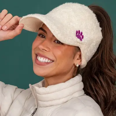 Paw Print Warm Ponytail Baseball Hat - White