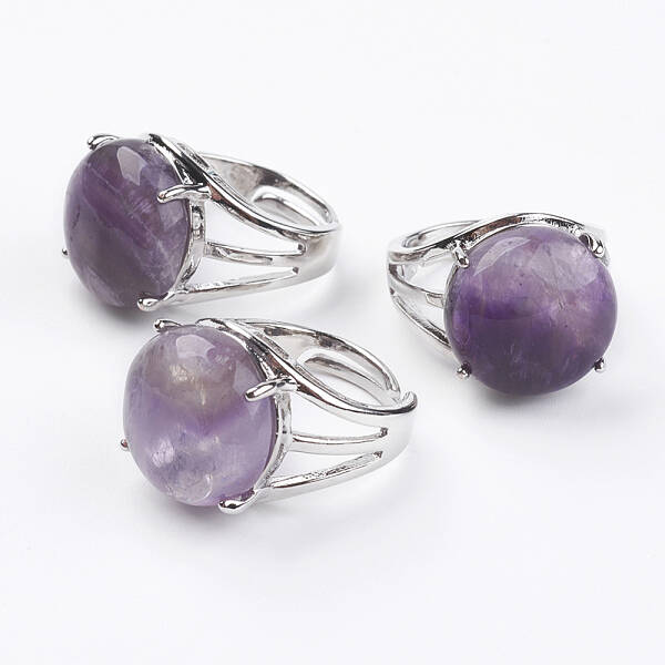 Adjustable Natural Amethyst Finger Rings