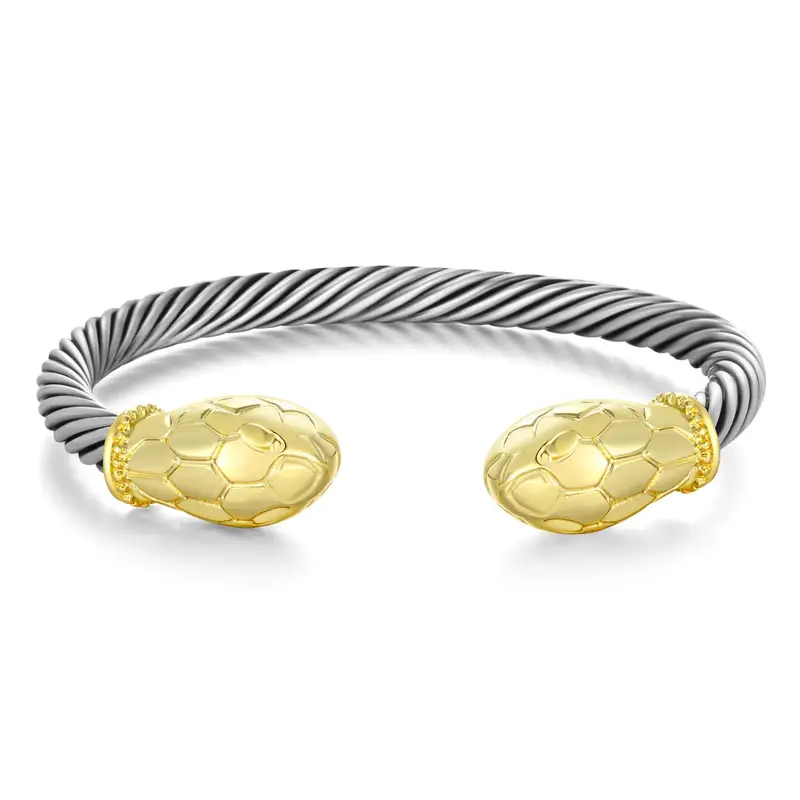 Mytys Twisted Snake Head Cuff | Two-Tone Adjustable Braided Bracelet for Men & Women Elegant Minimalist Bangle Trendy Stack B...