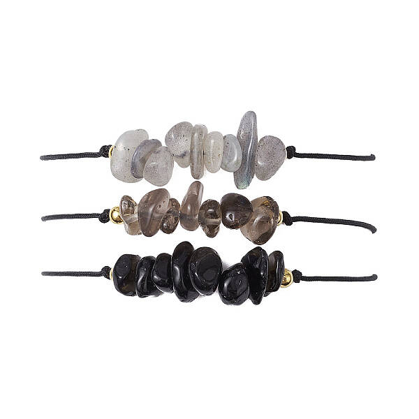 3Pcs 3 Styles Gemstone Braided Bead Bracelets