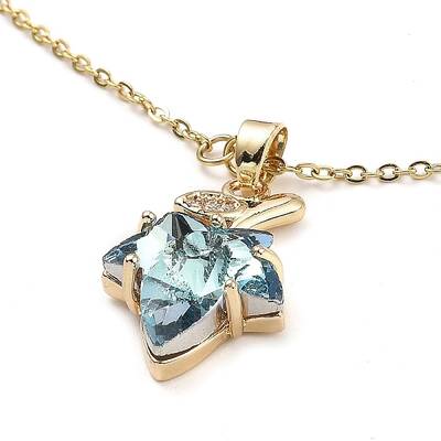 Maple Leaf Light Gold Brass Micro Pave Cubic Zirconia Pendant Necklaces