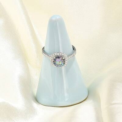 Rhodium Plated 925 Sterling Silver Moissanite Adjustable Rings for Women