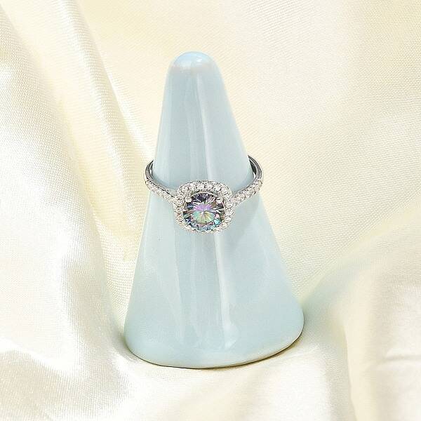 Rhodium Plated 925 Sterling Silver Moissanite Adjustable Rings for Women