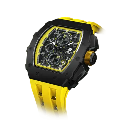 TSAR BOMBA Men's Affordable Luxury Quartz Watch | Black Yellow | Tonneau Case | Seiko Quartz Movement | 5ATM Waterproof Silic...