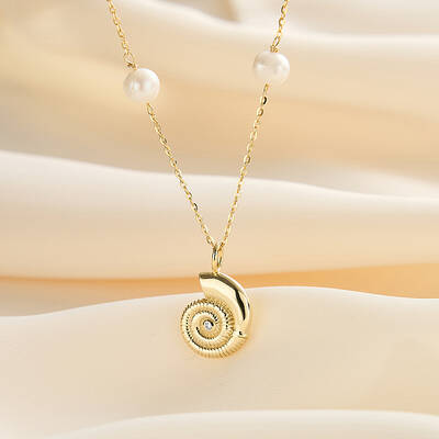 Conch Shaped 925 Sterling Silver & Natural Freshwater Pearl Pendant Necklaces for Women