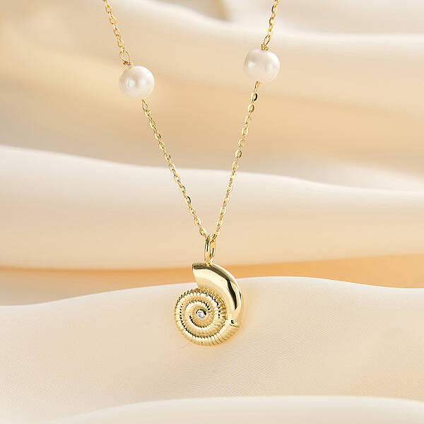 Conch Shaped 925 Sterling Silver & Natural Freshwater Pearl Pendant Necklaces for Women
