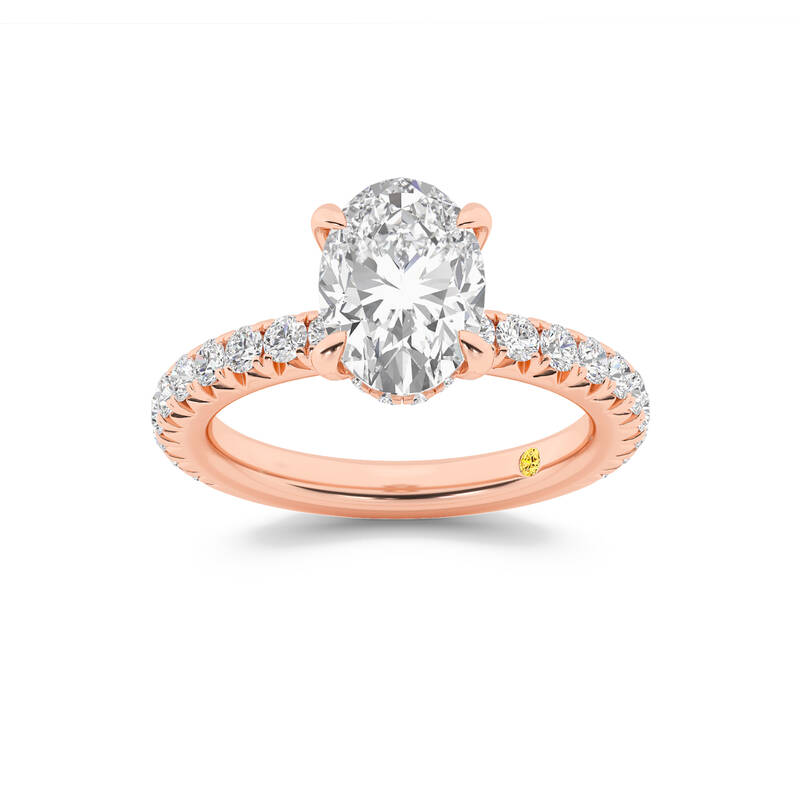 Embers Three Quarter Coverage Hidden Halo Oval Lab Grown Diamond Engagement Ring | 18K Rose Gold 4 1/2 CT. TW.