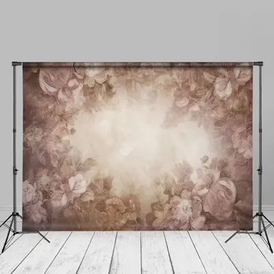 Light Brown Retro Floral Fine Art Backdrop For Photo - Aperturee