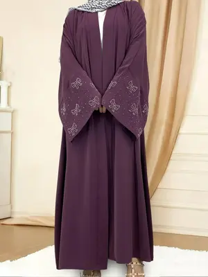 Women's Butterfly Sleeve Open Front Abaya without Inner Dress, Elegant Long Sleeve Maxi Muslim Clothing for Daily Wear, Ladie...