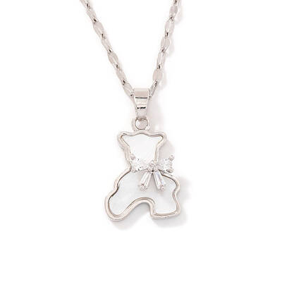 Cute Mini Cartoon Bear Brass Cubic Zirconia Pendant Necklaces for Women