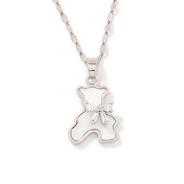 Cute Mini Cartoon Bear Brass Cubic Zirconia Pendant Necklaces for Women