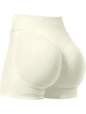 Women's Solid Color High Waist Sports Shorts, High Stretch Comfortable Breathable Butt Lifting Skinny Shorts, Ladies Sportswe...