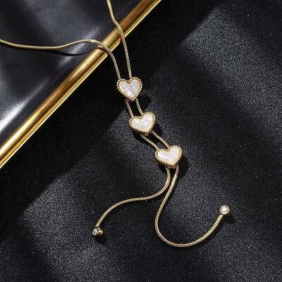 Triple Heart 304 Stainless Steel Pave Natural White Shell Y Necklaces for Women