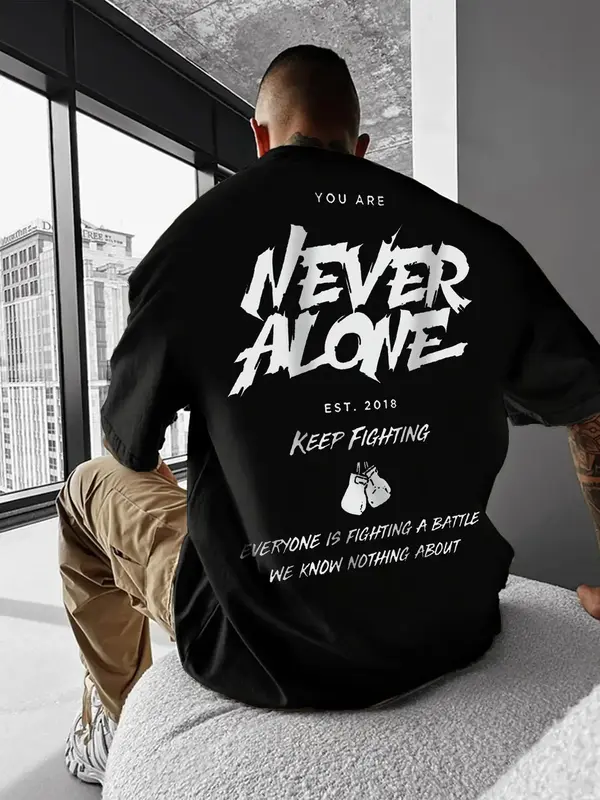 Men's Regular Fit Letter Graphic Round Neck Drop Shoulder Tee, Summer Outfits 2024, Casual Short Sleeve T-Shirt for Summer, M...