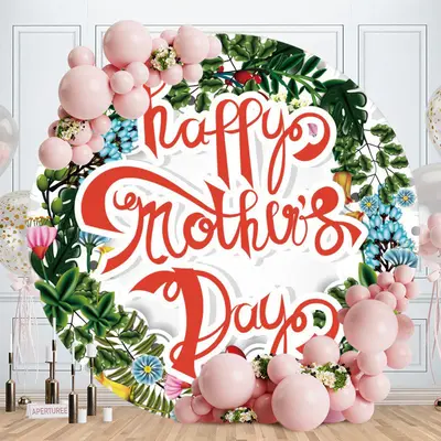 Aperturee Green Leaves Round Red Happy Mothers Day Backdrops