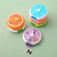 Portable Mini 7-grid Medicine Box, 1 Count Round Rotating Transparent Tablet Probiotics Packaging Box, Pill Organizer for Ho...
