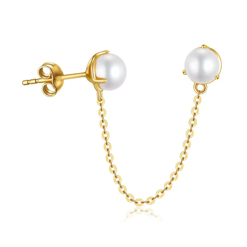 14K Gold Pearl Round Stud Earrings