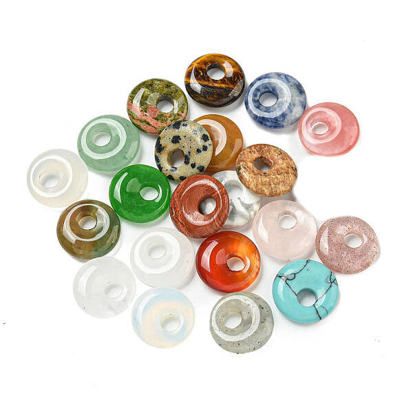 Natural & Synthetic Mixed Gemstone Donut/Pi Disc Charms