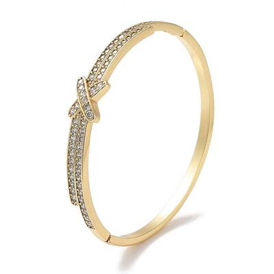 Brass Micro Pave Clear Cubic Zirconia Hinged Bangles for Women