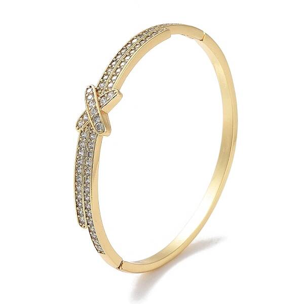 Brass Micro Pave Clear Cubic Zirconia Hinged Bangles for Women