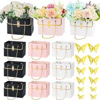 12 Pcs Flower Bags Paper Bouquet Bags with Metal Chain, Bouquet Flower Boxes with 12 Pcs 3D Butterflies for Arrangements, Flo...