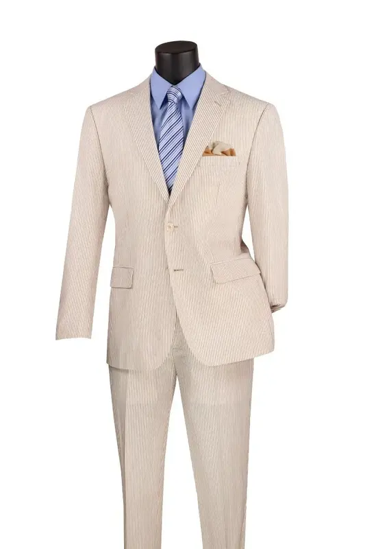 Vinci Mens 2Piece Seersucker Suit Notch Lapel Classic Fit