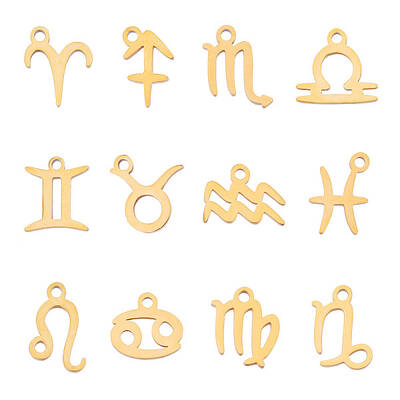 12Pcs 12 Constellations Manual Polishing 304 Stainless Steel Charms