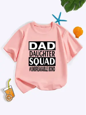 Toddler Girl's Letter Print Round Neck Tee, Fashion Casual Crew Neck Short Sleeve T-Shirt for Daily Outdoor Wear, Kids Clothi...