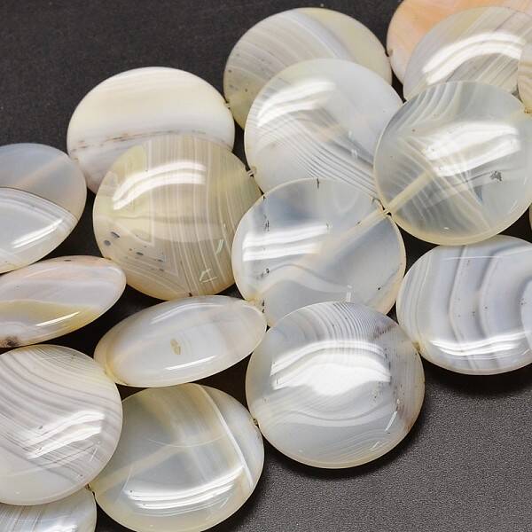 Flat Round Natural Dendritic Agate Bead Strands