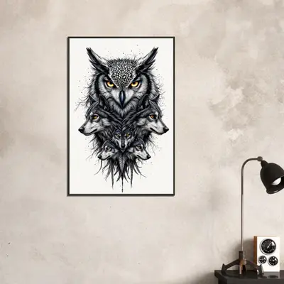 Alpha and Insight - Wolves and Owl Wall Art