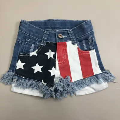 Girl 4th Of July Clothes Denim Shorts Patriotic Clothes Flag Shorts