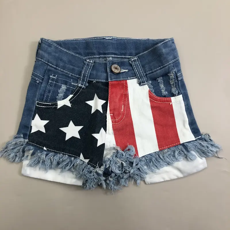 Girl 4th Of July Clothes Denim Shorts Patriotic Clothes Flag Shorts