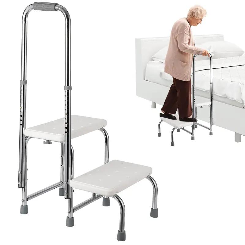 Garvee Step Stool with Handle for Seniors, Supports Up to 450lbs, Adjustable Height Handrail 2 Steps Medical Foot Stool, Step...