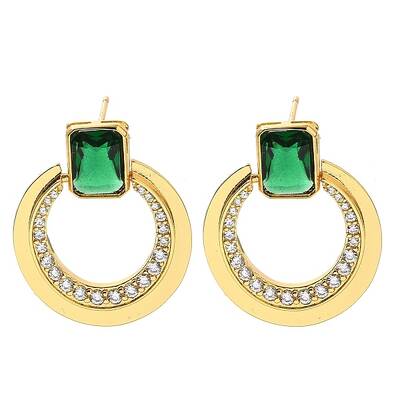 Brass Cubic Zirconia & Glass Stud Earrings